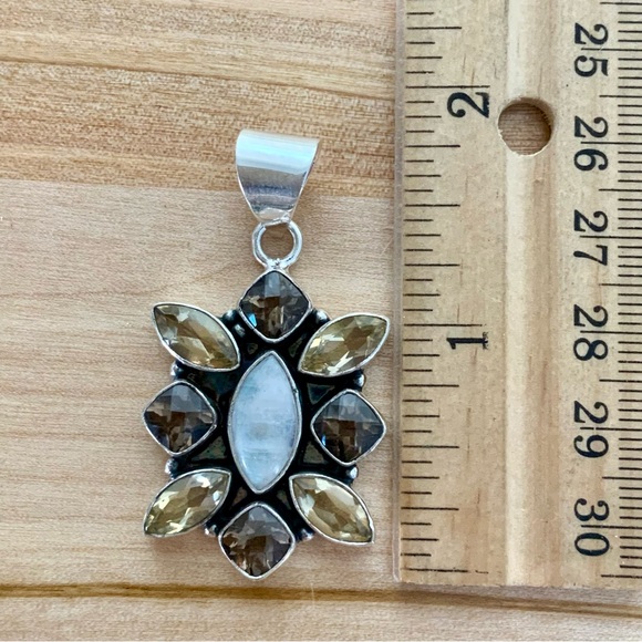 Moonstone Smoky Topaz Citrine Solid 925 Sterling Silver Pendant - Picture 5 of 5